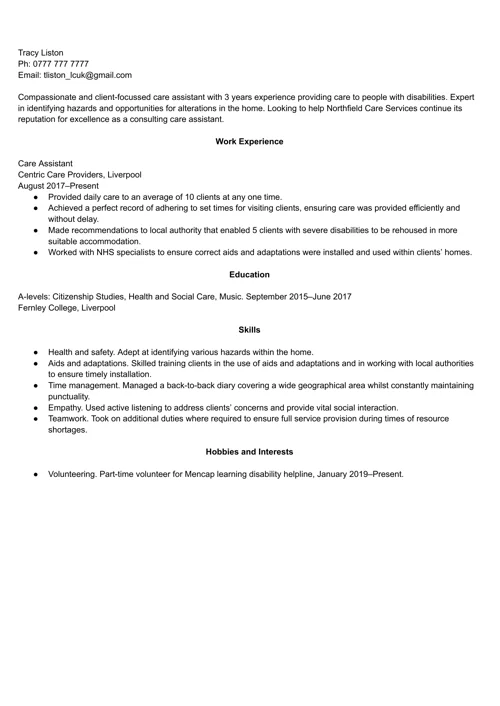 Creative CV example 