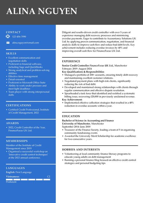 credit controller CV example