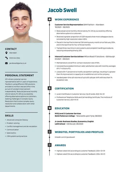 customer service CV example