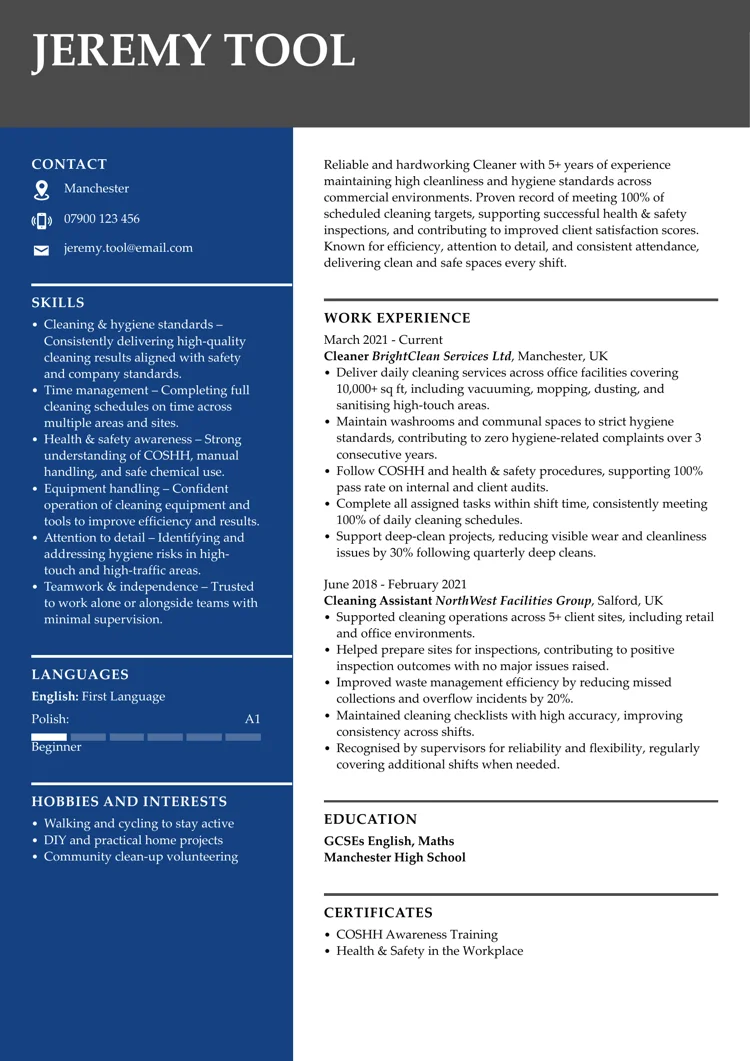 colour CV template from LiveCareer UK CV builder
