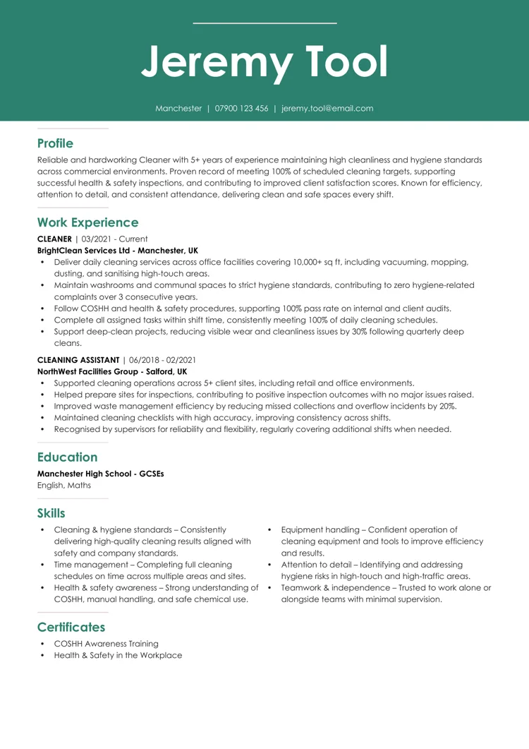 colour CV template from LiveCareer UK CV builder