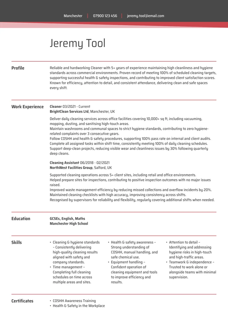 colour CV template from LiveCareer UK CV builder