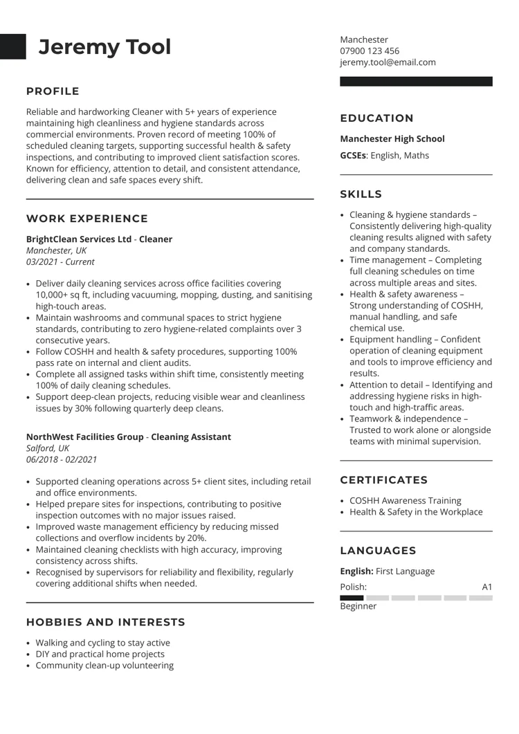 colour CV template from LiveCareer UK CV builder