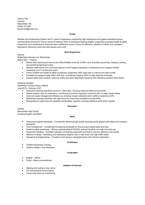 CV example by LiveCareer UK CV builder