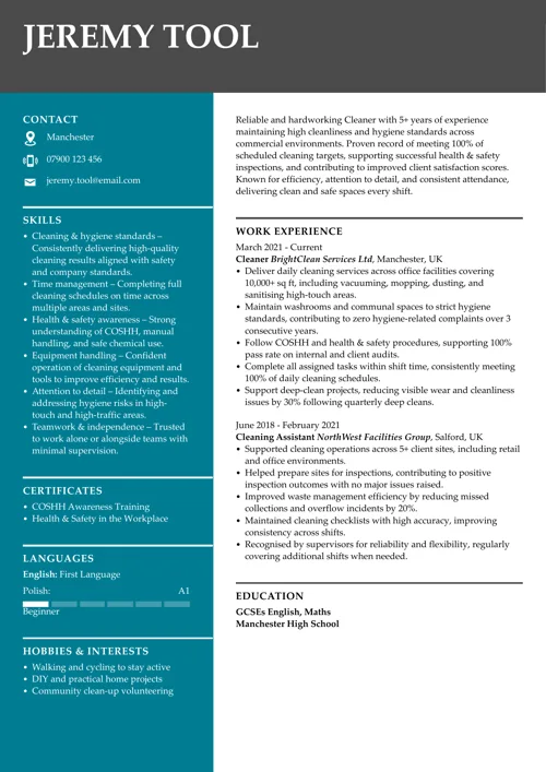 CV example by LiveCareer UK CV builder