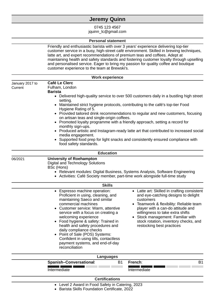 CV design sample