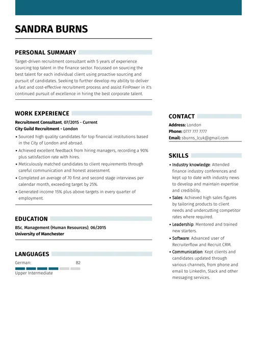 UK CV structure example