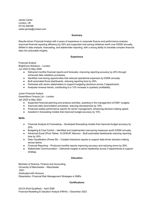 Word CV template sample