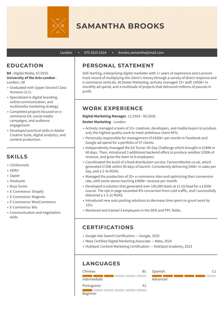 Prominent Word CV template for students
