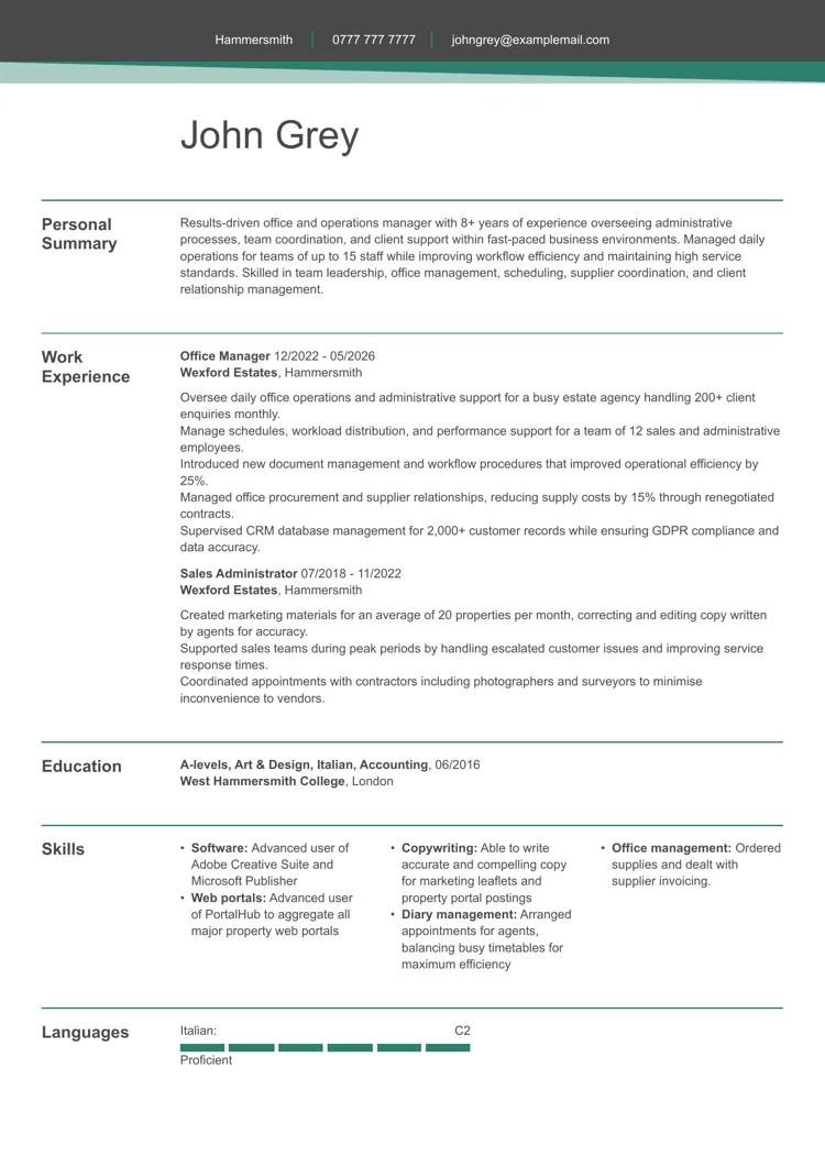 Word CV template for managers