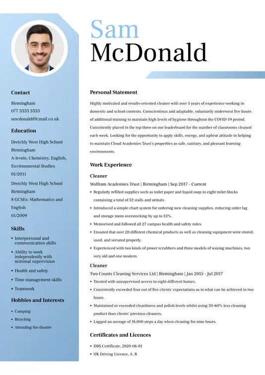 cv templates cleaner cv template