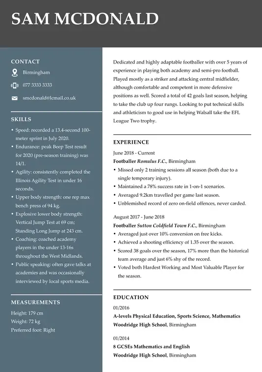 cv templates football cv template