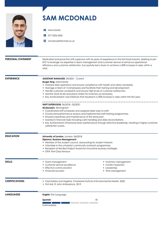 cv templates kfc cv template