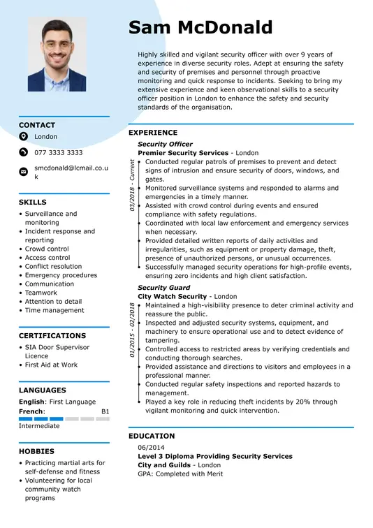 cv templates security officer cv template