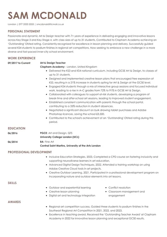 cv templates teacher cv template