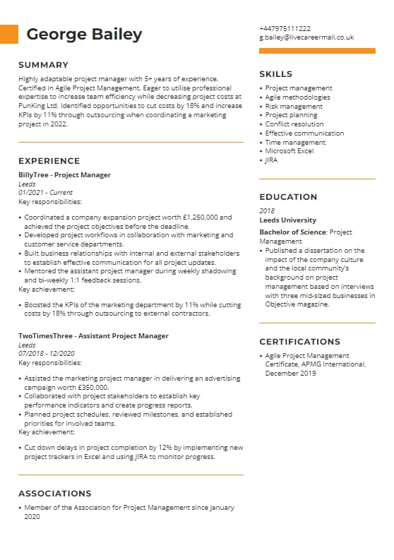 Creative CV template from LiveCareer