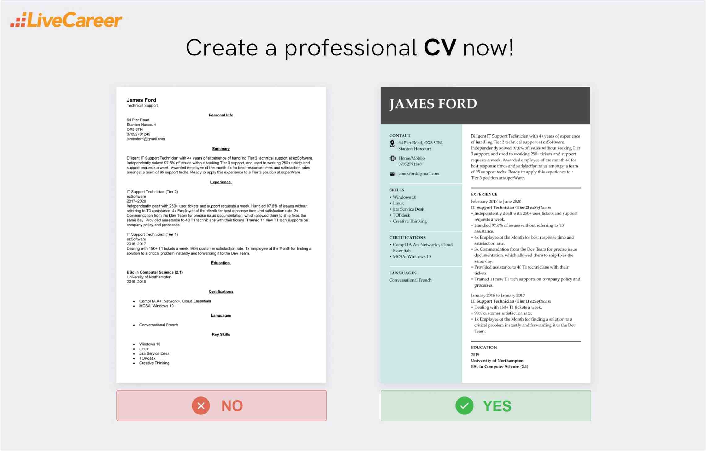 cv layout example