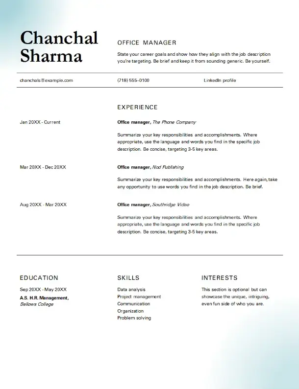 Classic Office Manager Word CV template