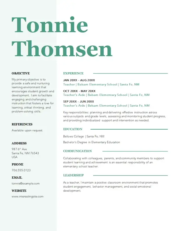 Stylish teaching Word CV template