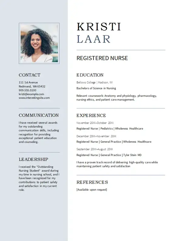 Modern nursing Word CV template