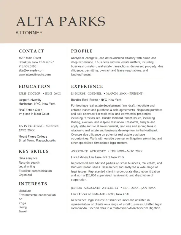 Attorney Word CV template