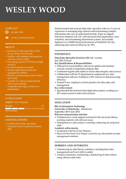 data entry CV example