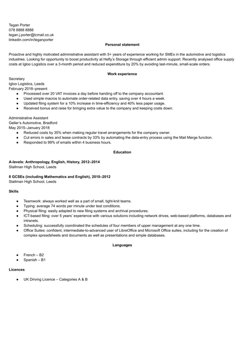No date of birth on CV: sample