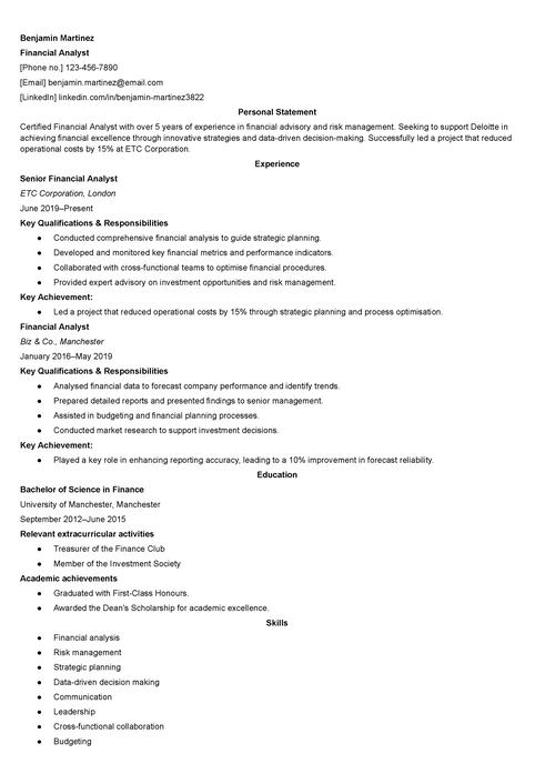 Deloitte CV example