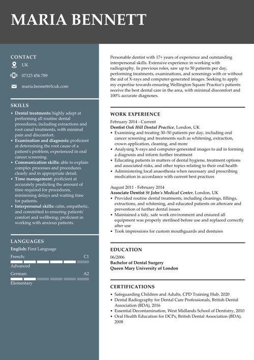 Dentist CV example