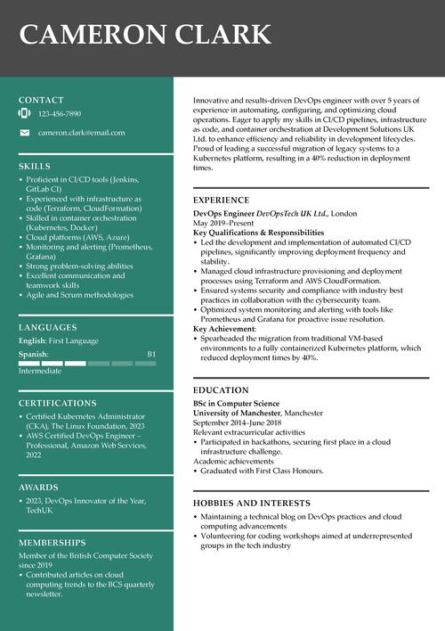 DevOps engineer CV example