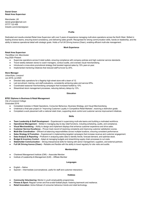 CV driving licence example by LiveCareer UK CV builder