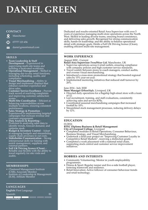 CV driving licence example by LiveCareer UK CV builder