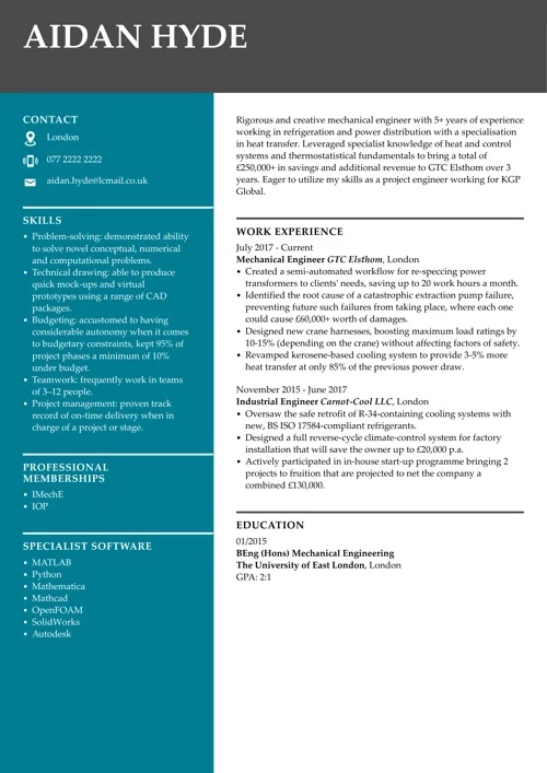 Engineering CV example