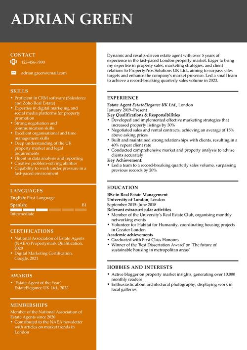 Estate agent CV example