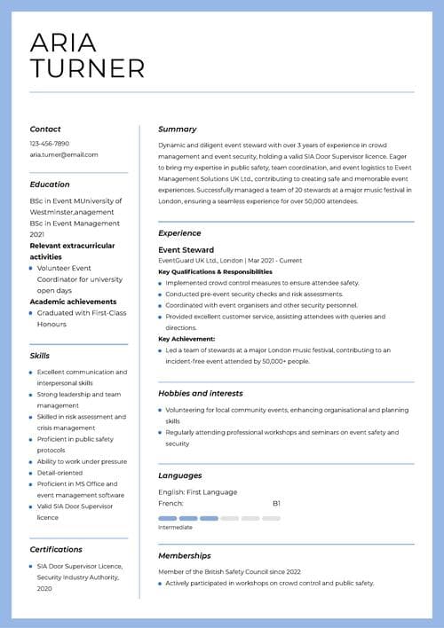 event steward CV example