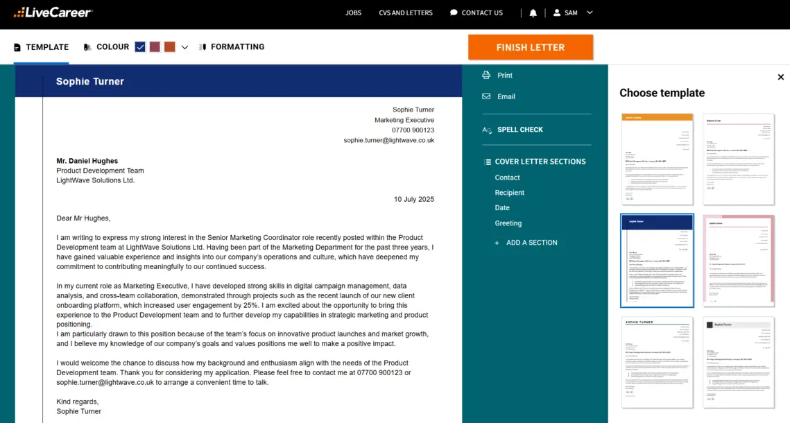cover letter sample