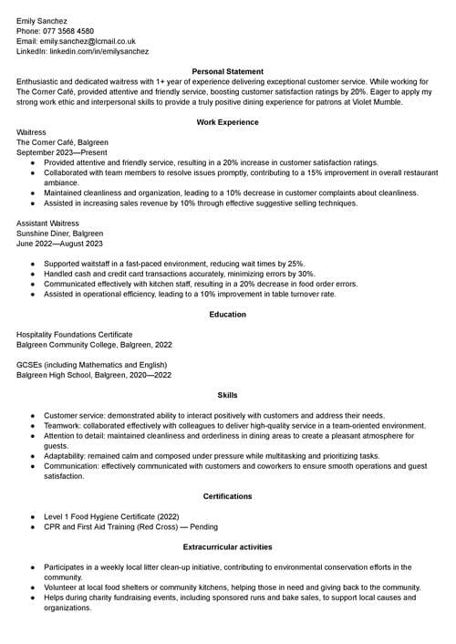 extracurricular activities in a CV example