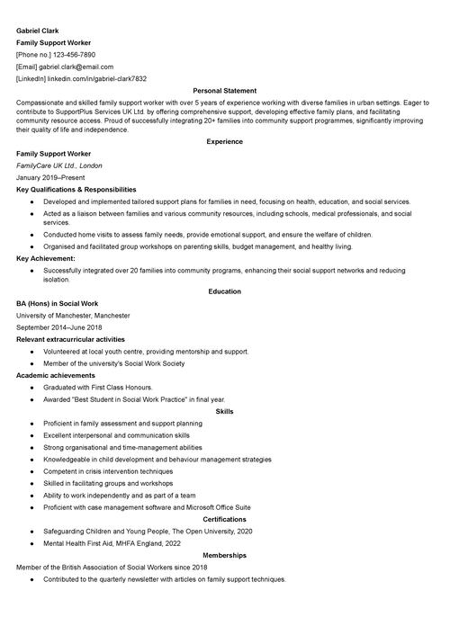 family support worker CV example