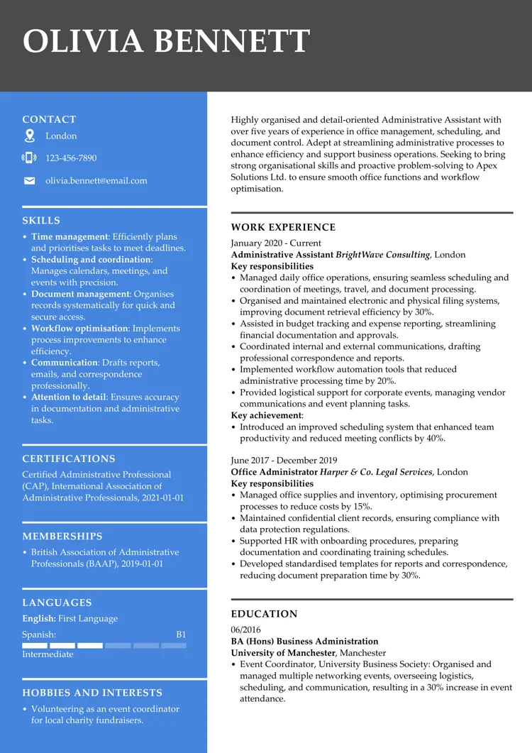 internship CV example