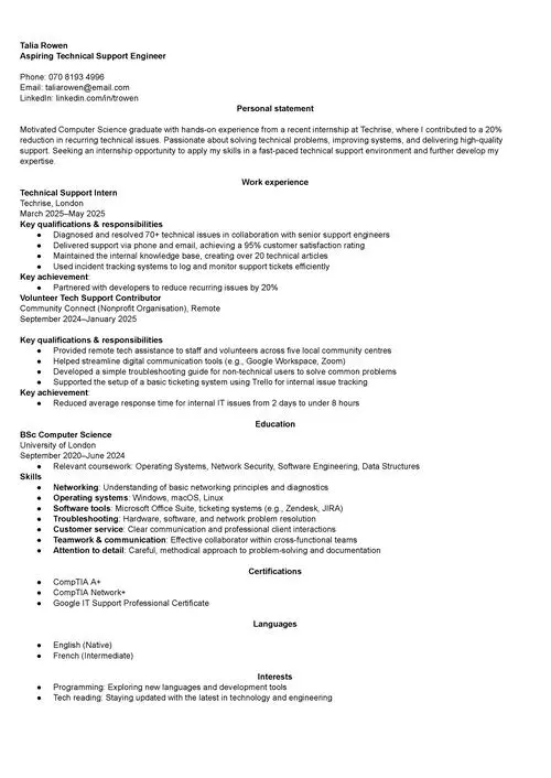 first CV sample