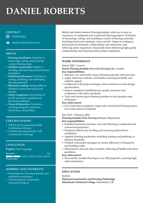 Flooring installer CV example