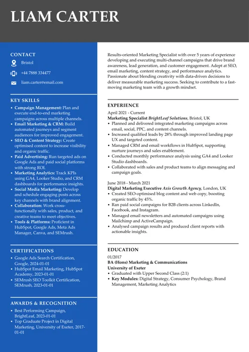 CV sample by LiveCareer UK