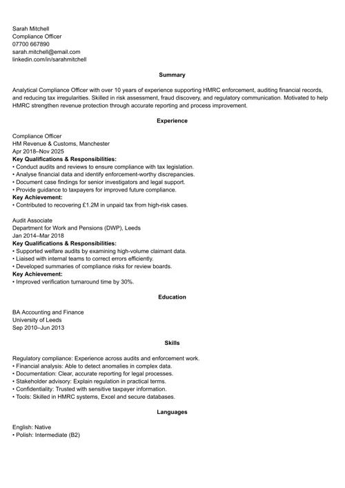 free CV template UK gov