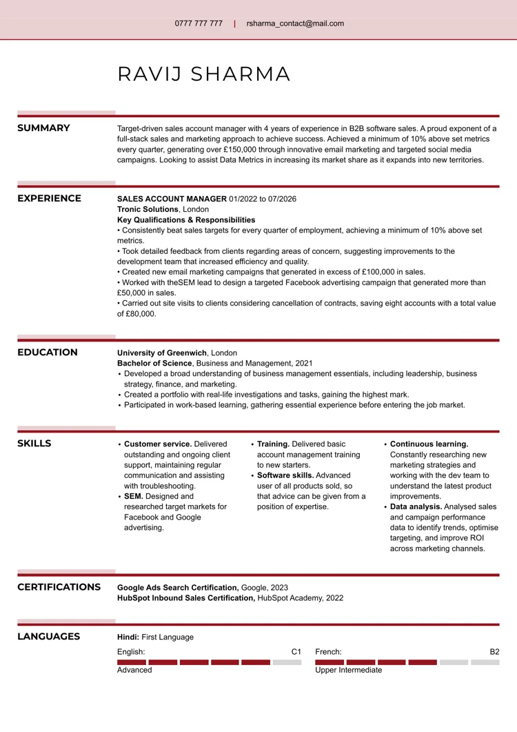 Clean CV template free example