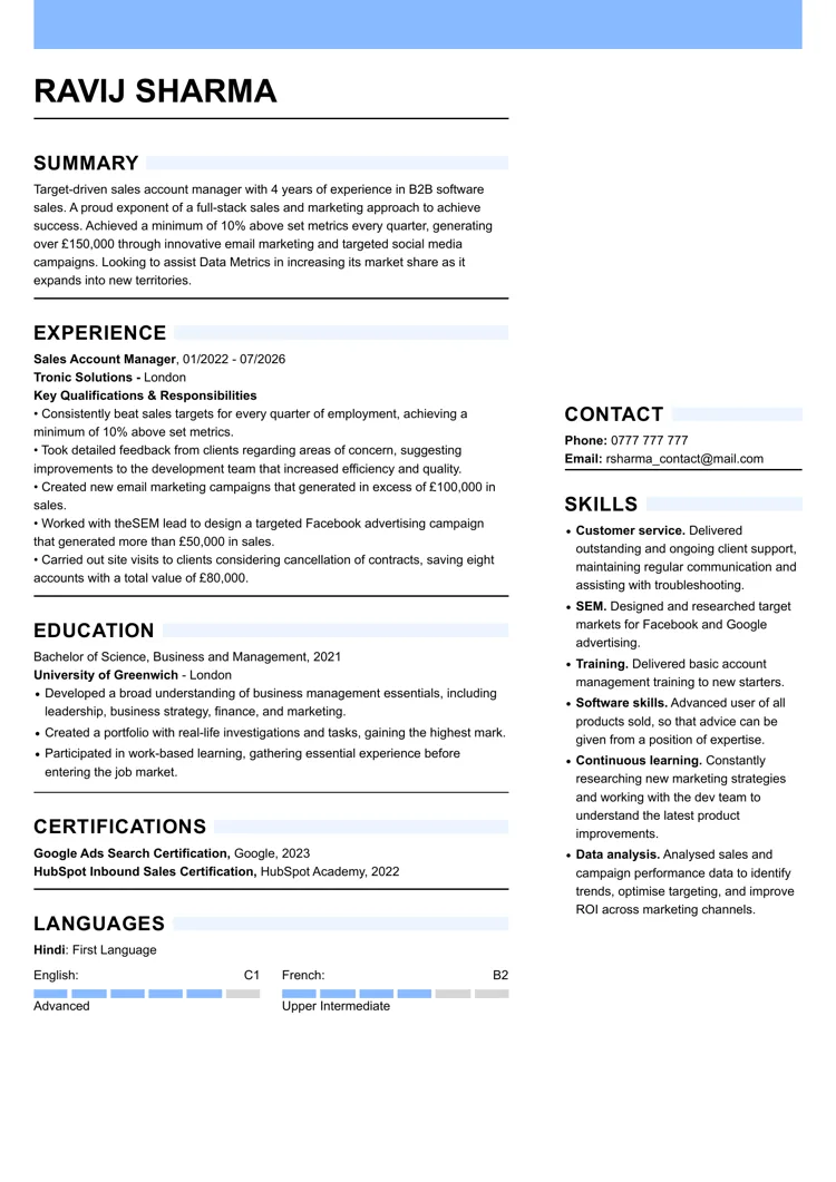 Trendy CV template free example