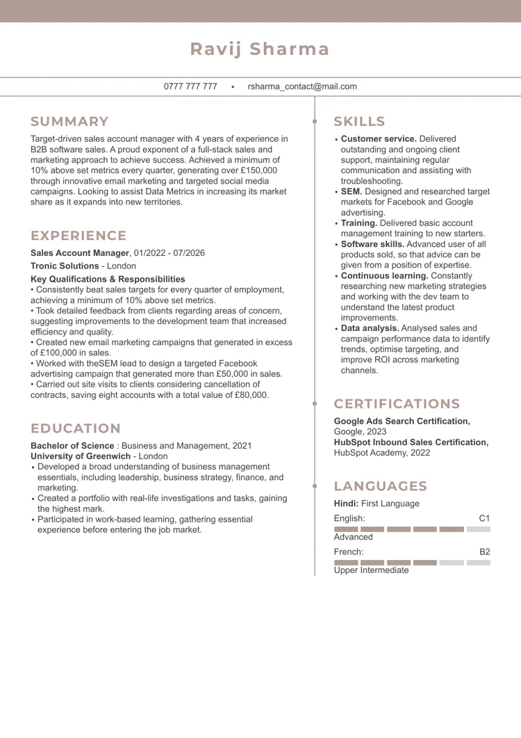 Experienced CV template free example