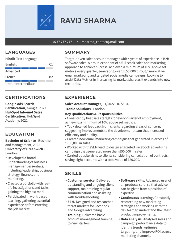 Prominent CV template free example