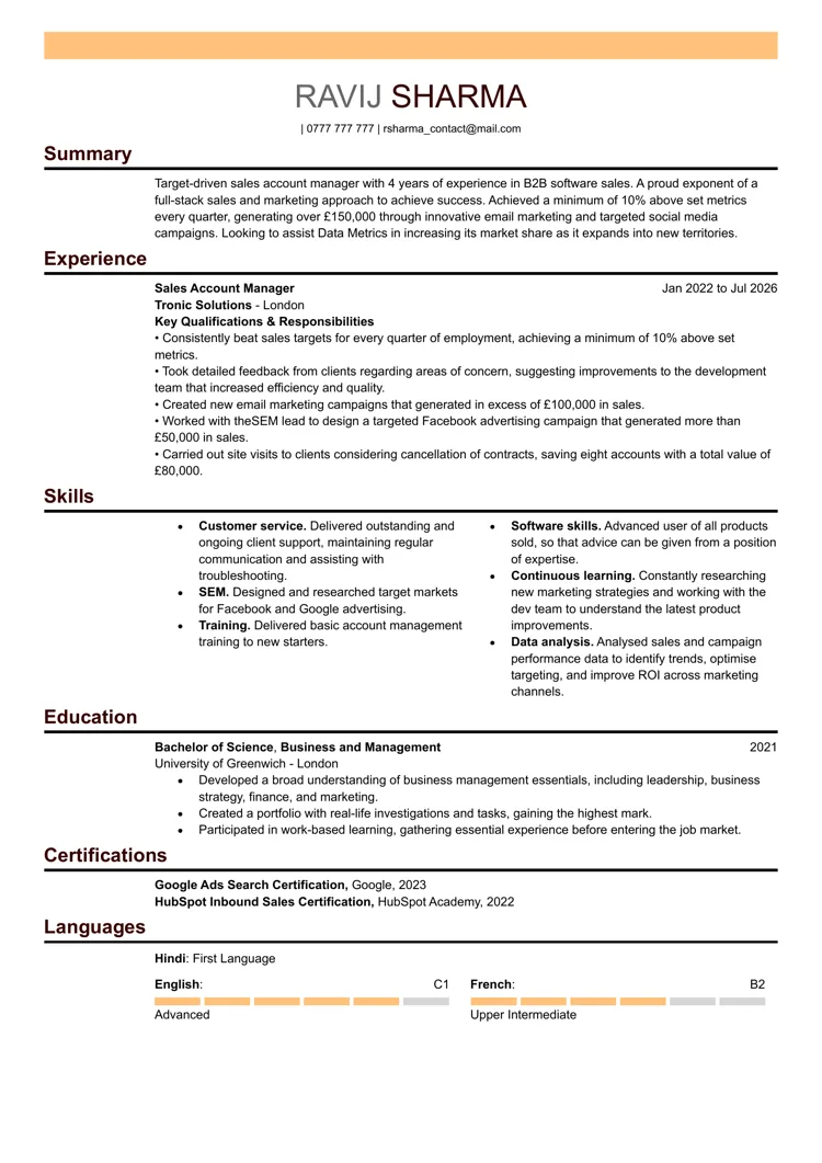 Emphasis CV template free example