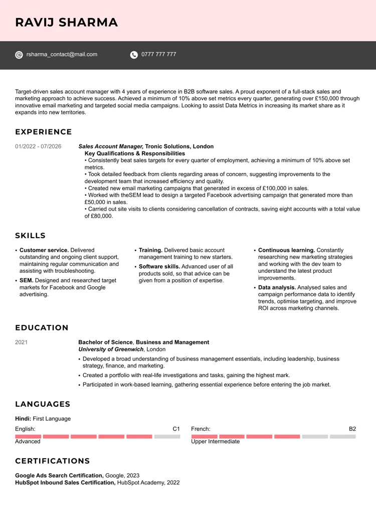Impactful CV template free example