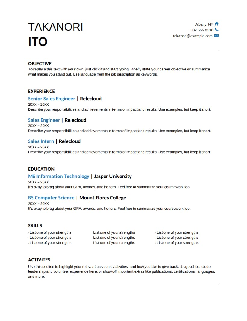 free Microsoft CV template